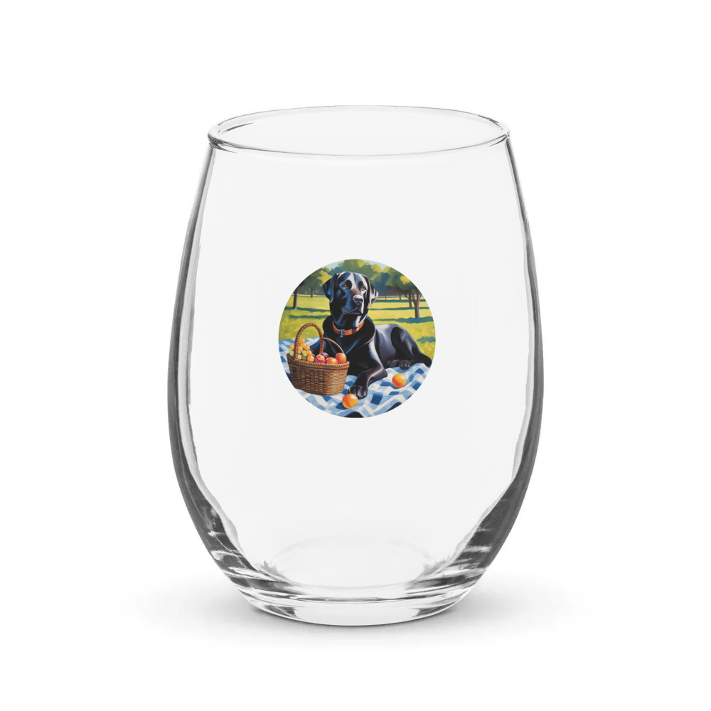 PugMug Custom Black Labrador Retriever Stemless Wine Glass