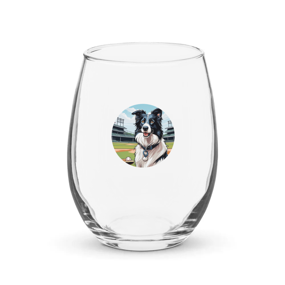 PugMug Custom Border Collie Stemless Wine Glass