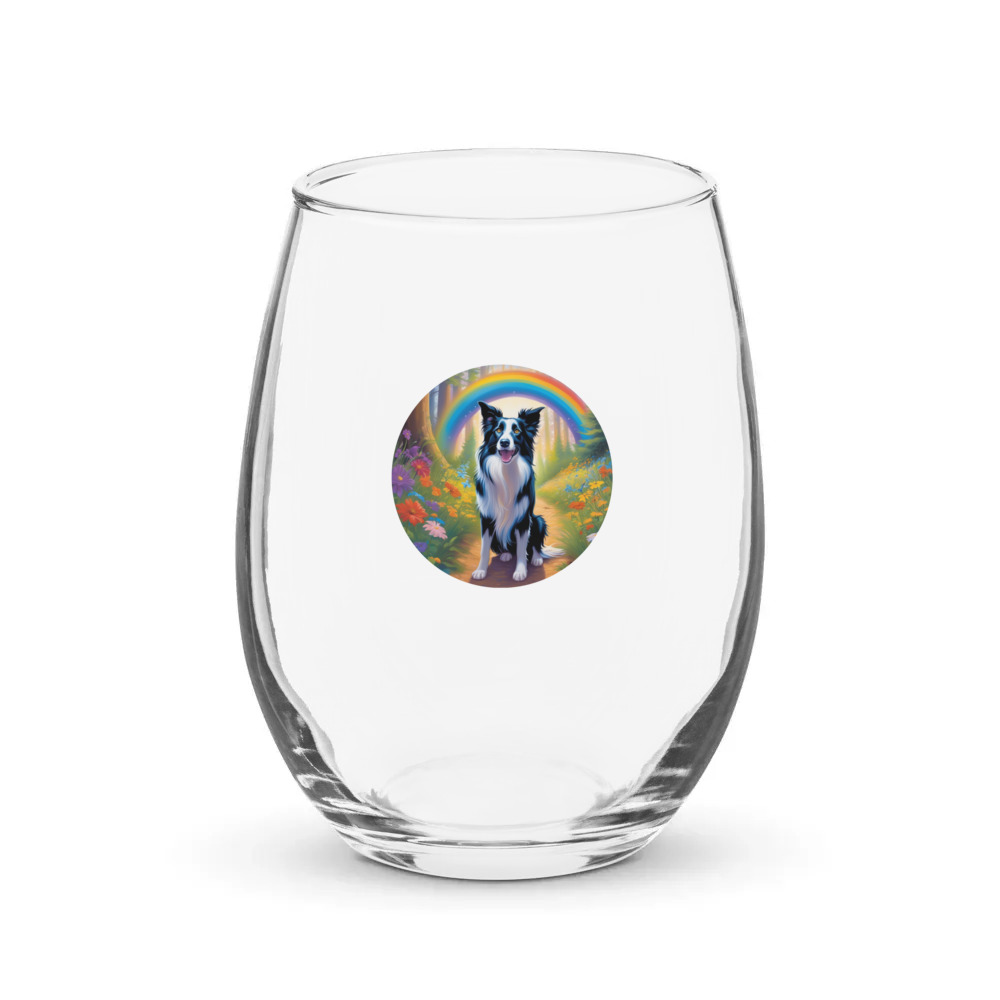 PugMug Custom Border Collie Stemless Wine Glass