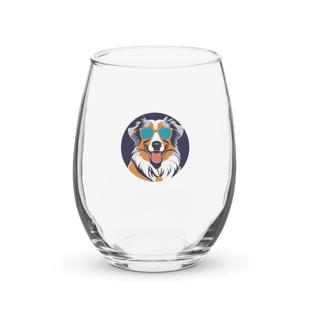 PugMug Custom Australian Shepherd Dog Stemless Wine Glass