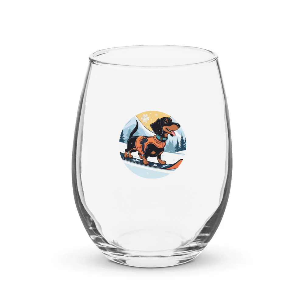 PugMug Custom Black Dachshund Stemless Wine Glass