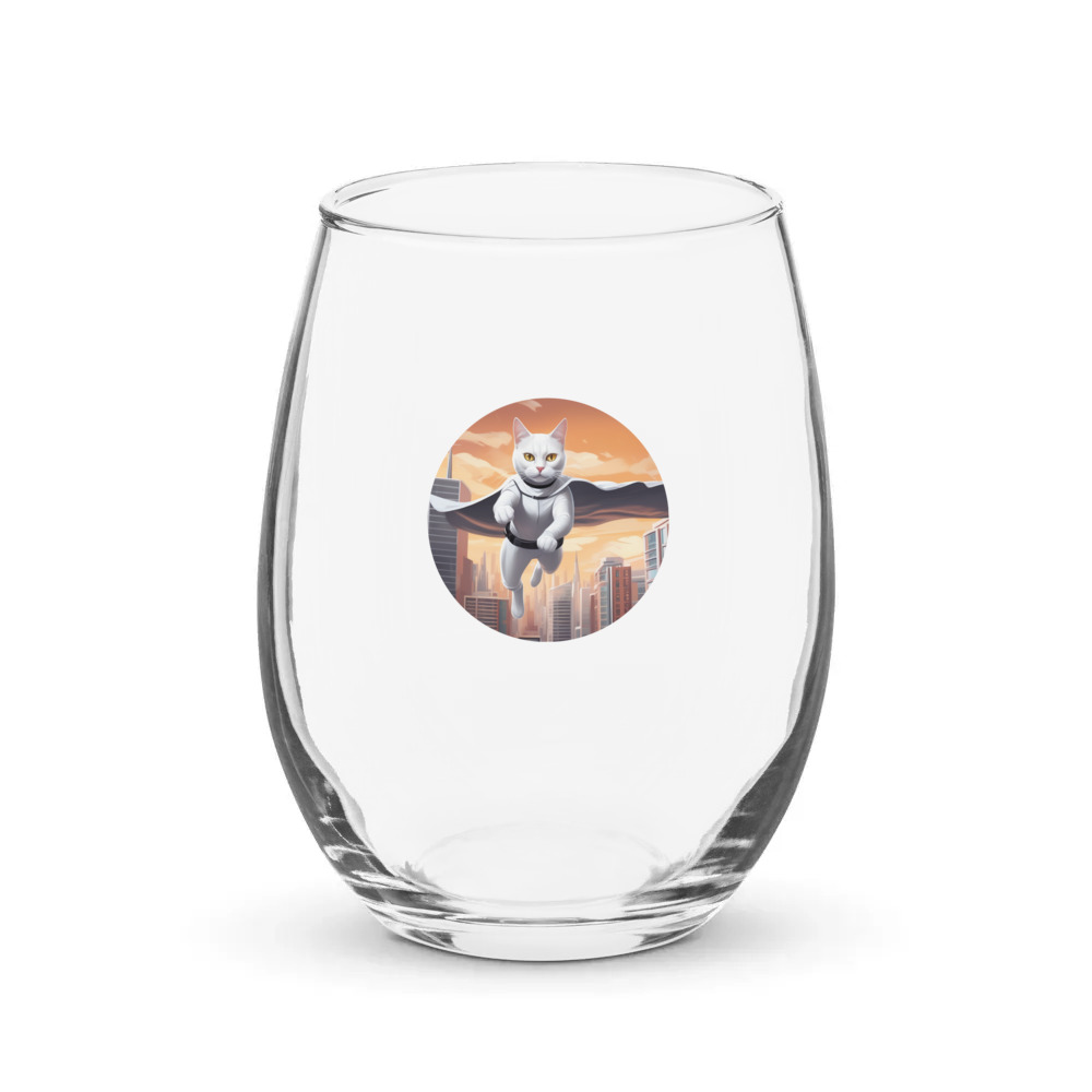 PugMug Custom White Companion Cat Stemless Wine Glass