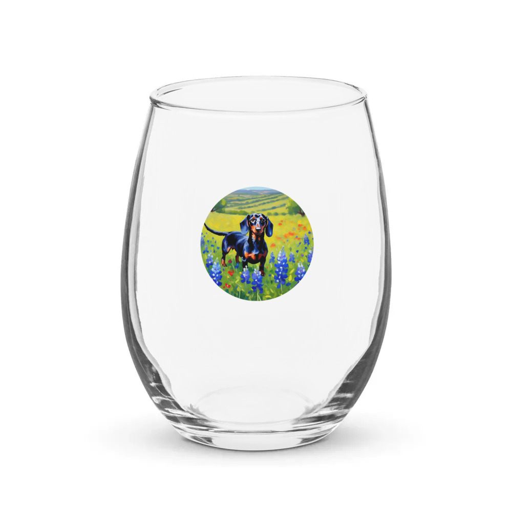 PugMug Custom Black Dachshund Stemless Wine Glass