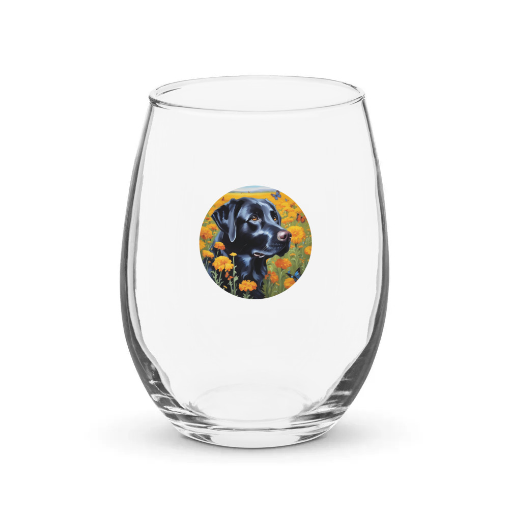 PugMug Custom Black Labrador Retriever Stemless Wine Glass