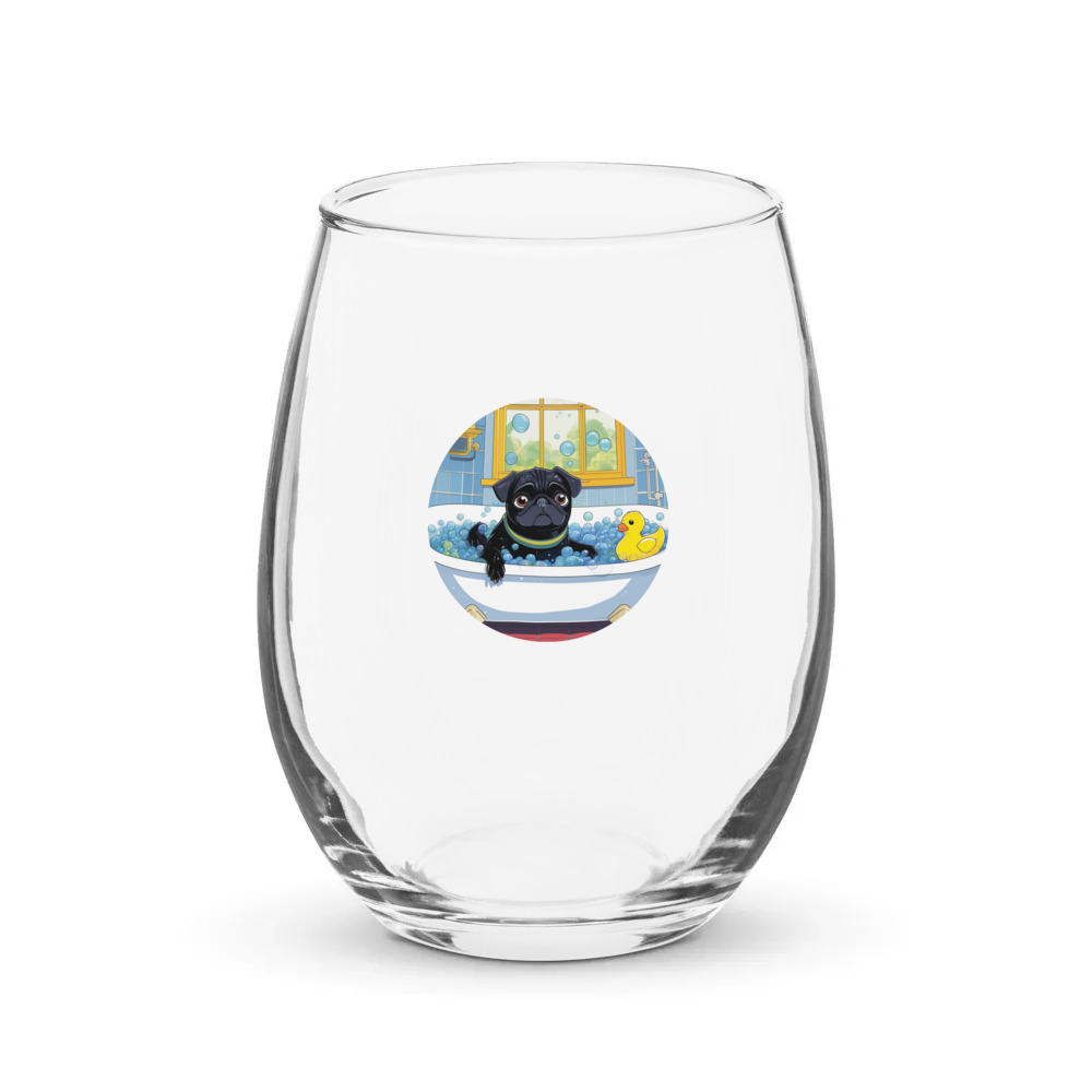 PugMug Custom Black Pug Stemless Wine Glass
