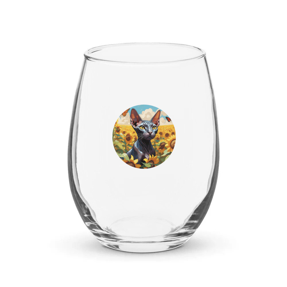 PugMug Custom Black Sphynx Cat Stemless Wine Glass