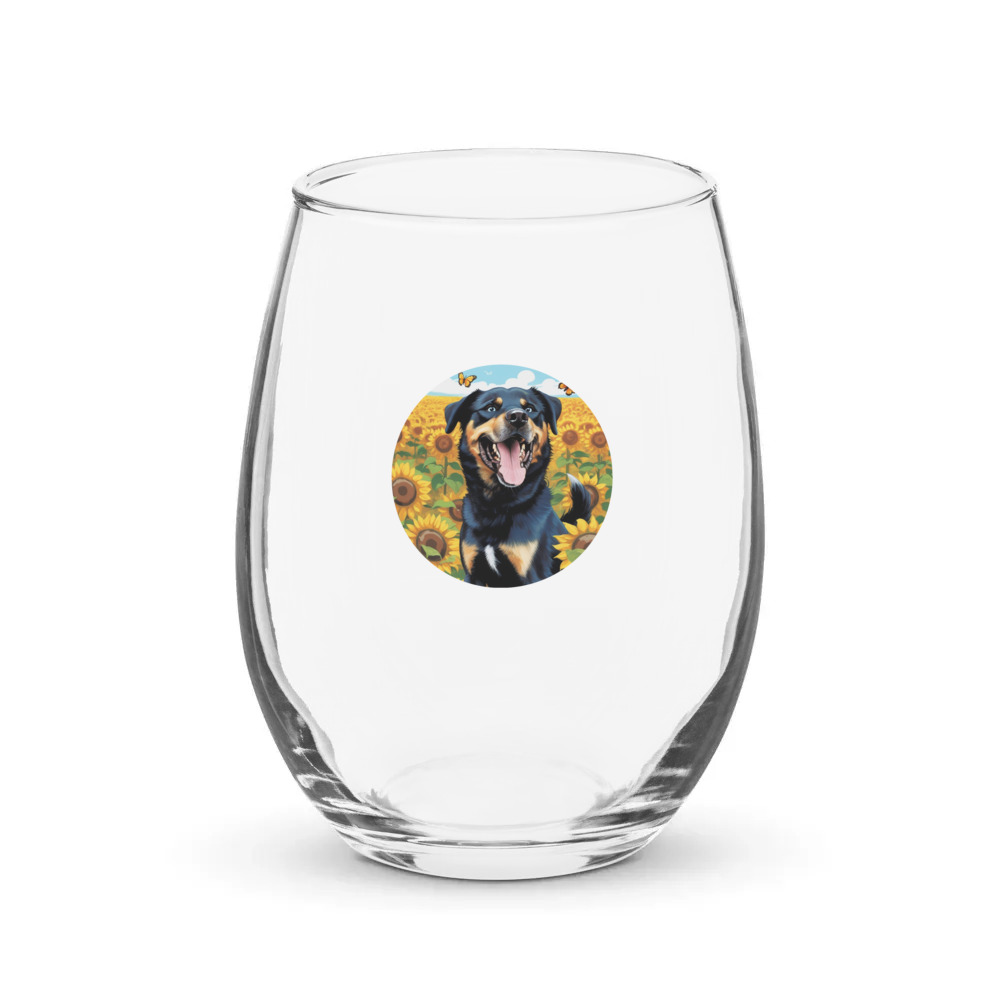 PugMug Custom Blue Stemless Wine Glass