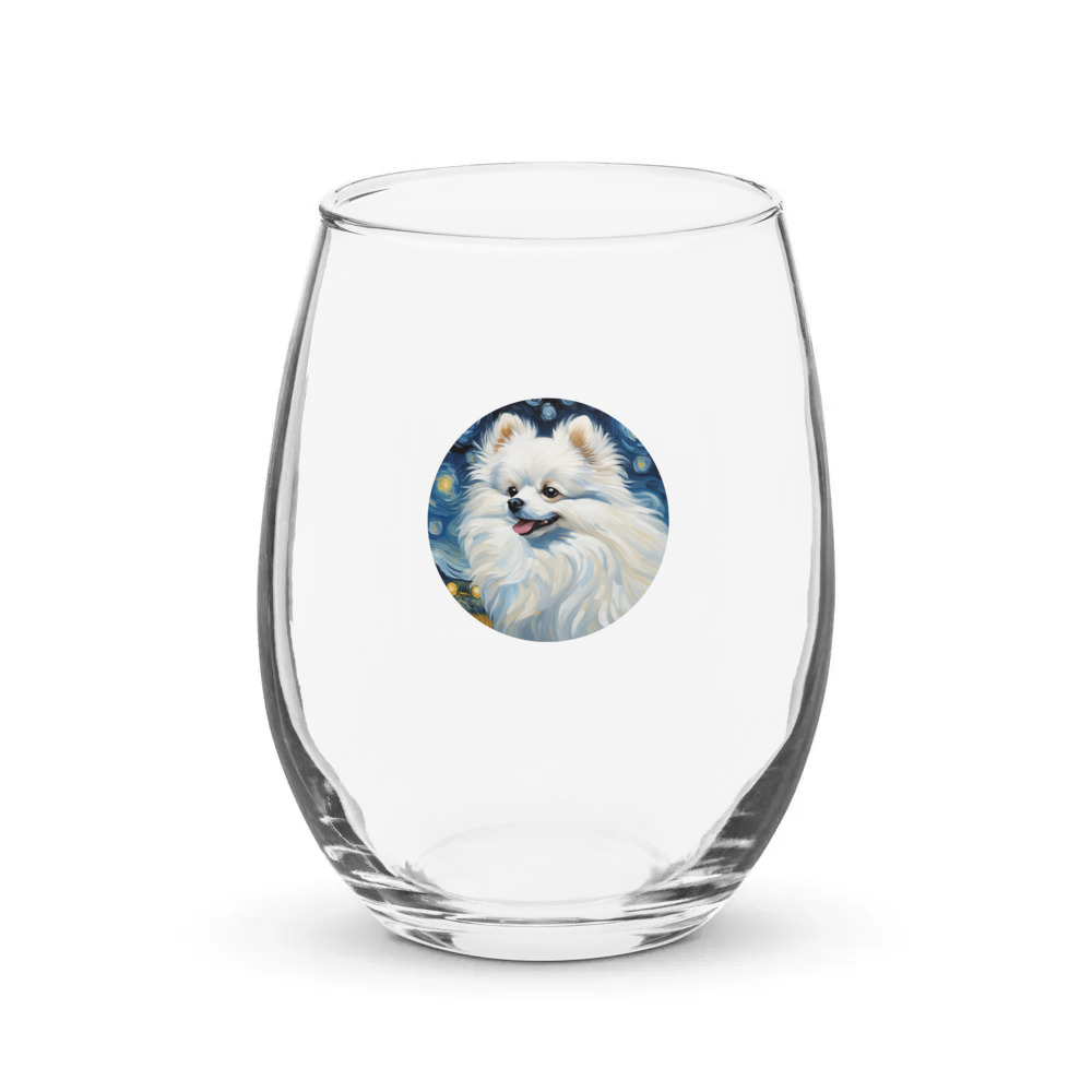 PugMug Custom White Pomeranian Stemless Wine Glass