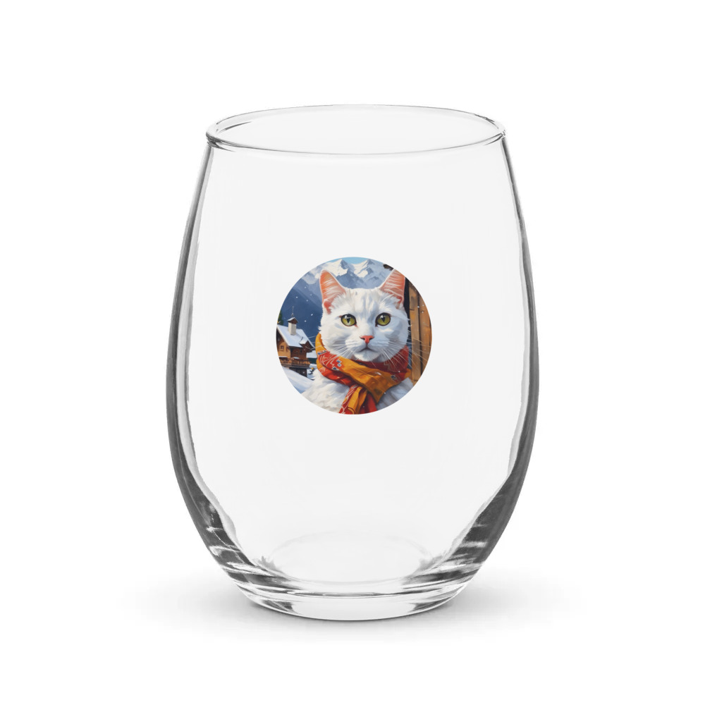 PugMug Custom White Companion Cat Stemless Wine Glass