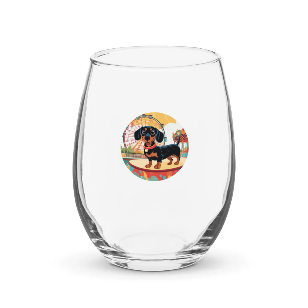 PugMug Custom Black Dachshund Stemless Wine Glass