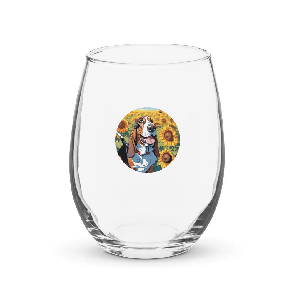 PugMug Custom Basset Hound Stemless Wine Glass