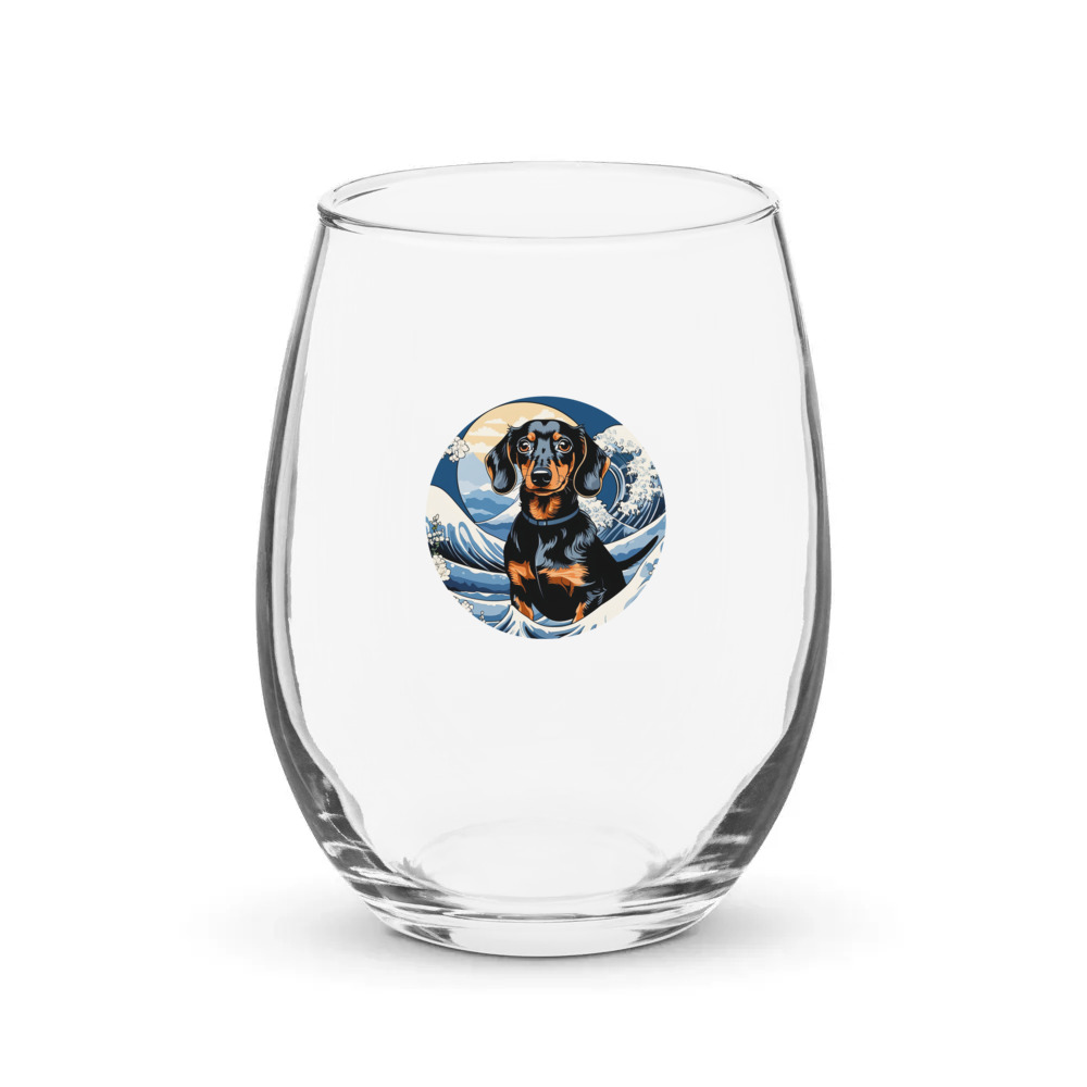 PugMug Custom Black Dachshund Stemless Wine Glass