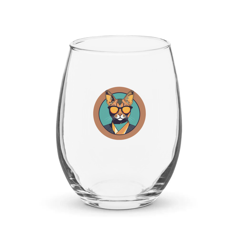 PugMug Custom Tabby Abyssinian Cat Stemless Wine Glass