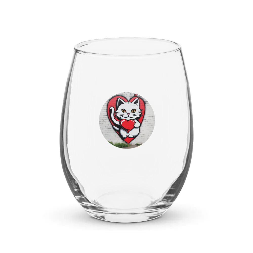 PugMug Custom White Companion Cat Stemless Wine Glass