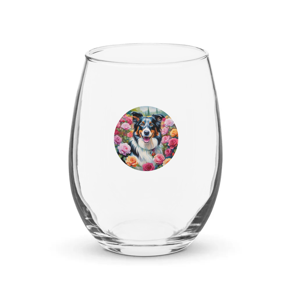 PugMug Custom Border Collie Stemless Wine Glass