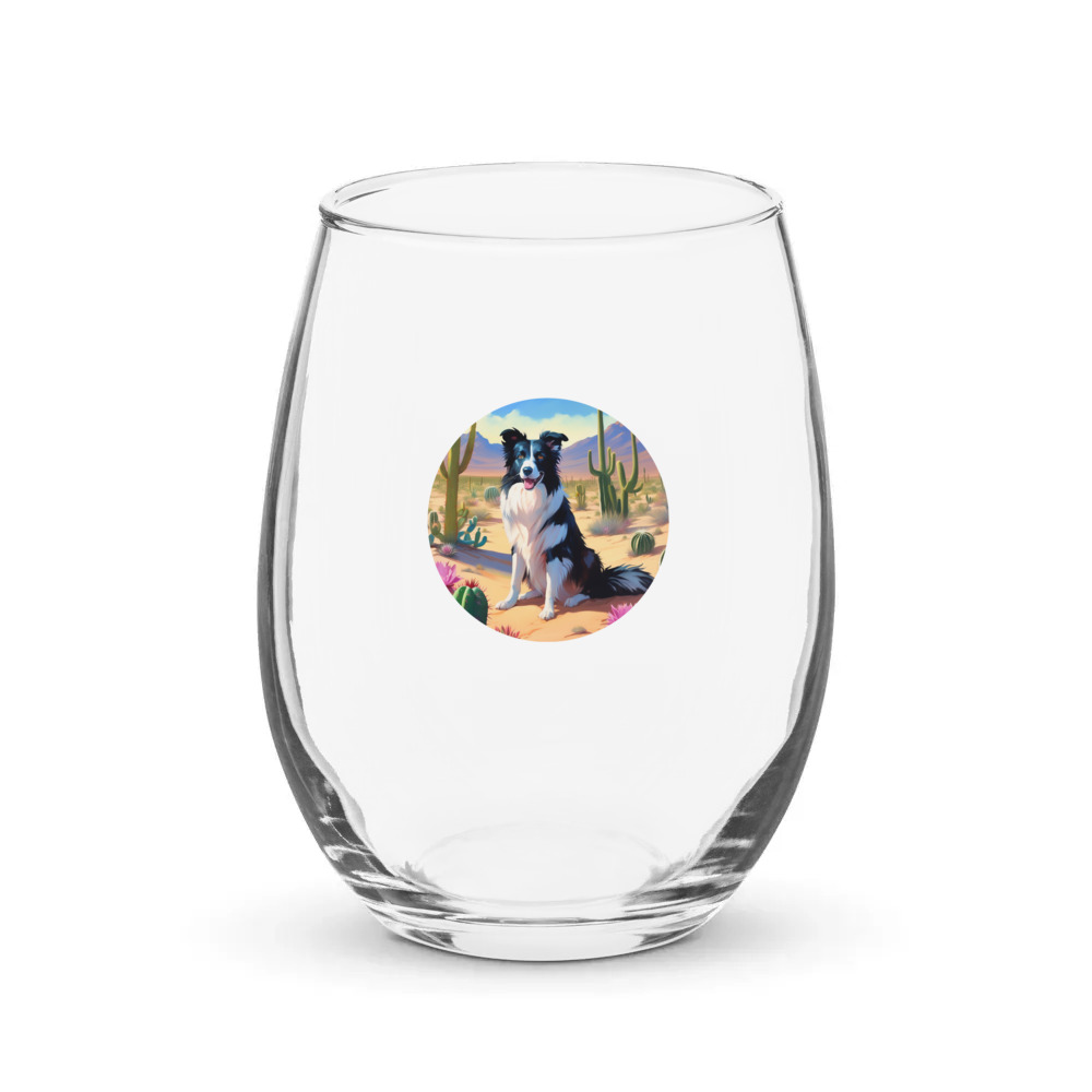 PugMug Custom Border Collie Stemless Wine Glass