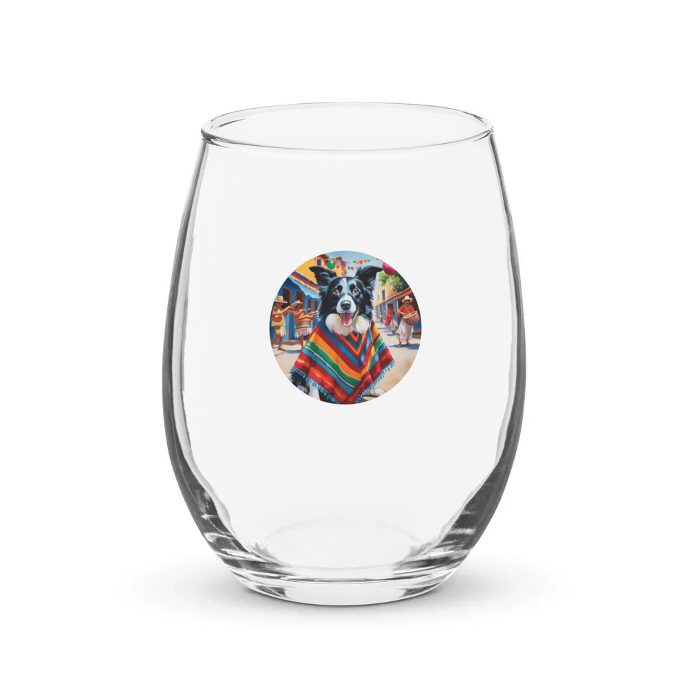 PugMug Custom Border Collie Stemless Wine Glass