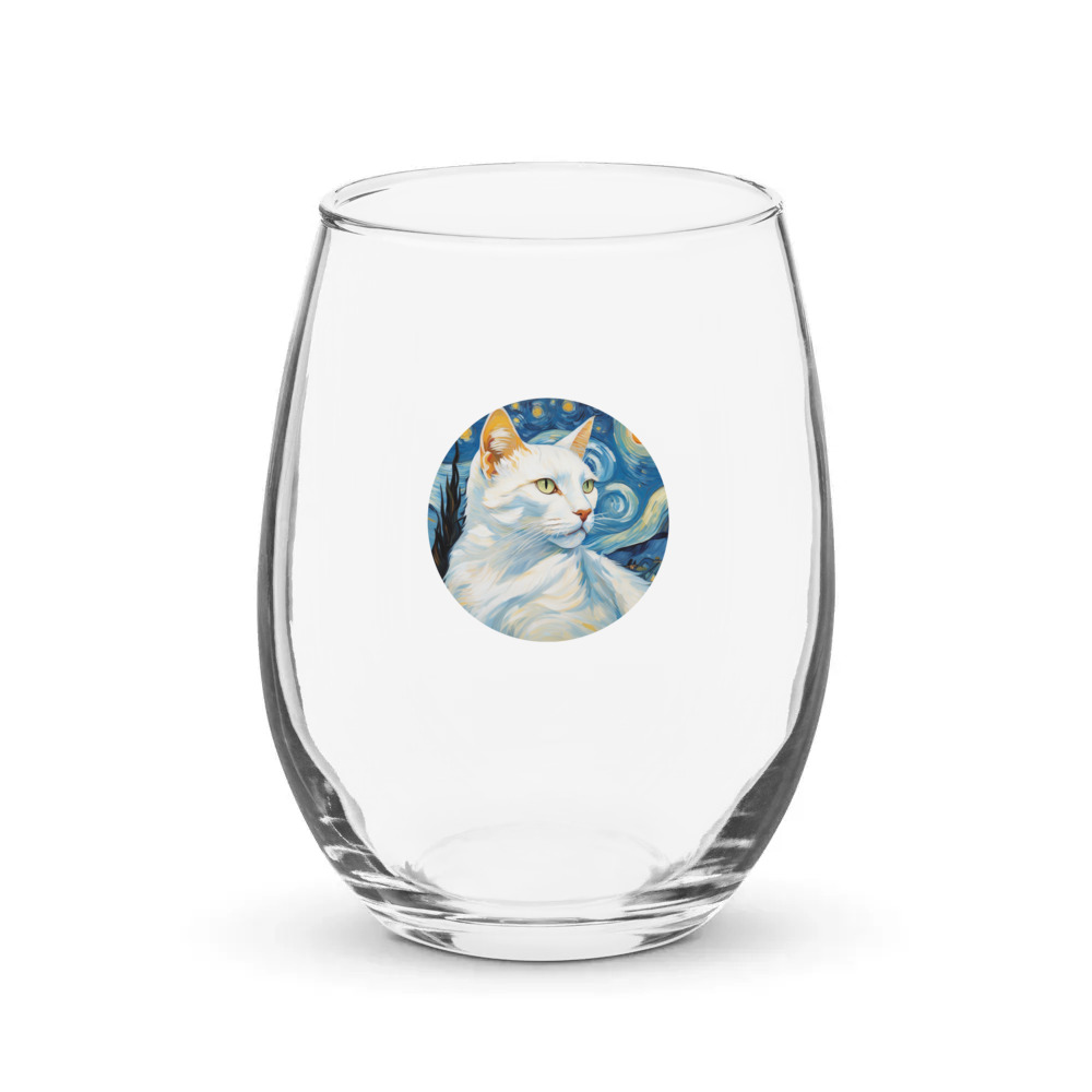 PugMug Custom White Companion Cat Stemless Wine Glass