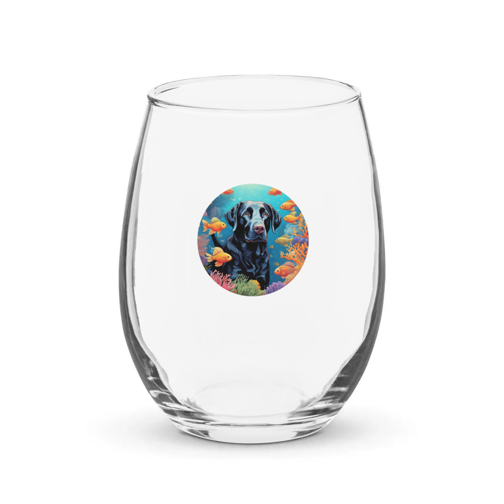 PugMug Custom Black Labrador Retriever Stemless Wine Glass