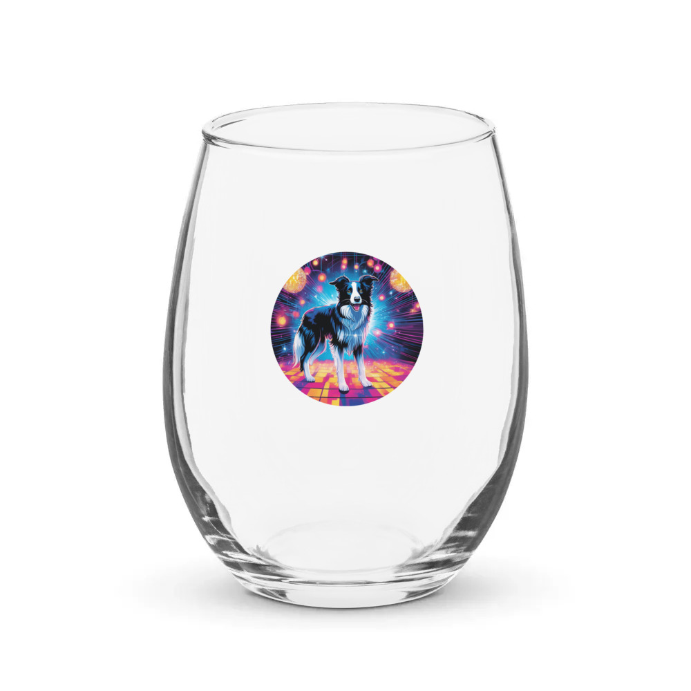 PugMug Custom Border Collie Stemless Wine Glass