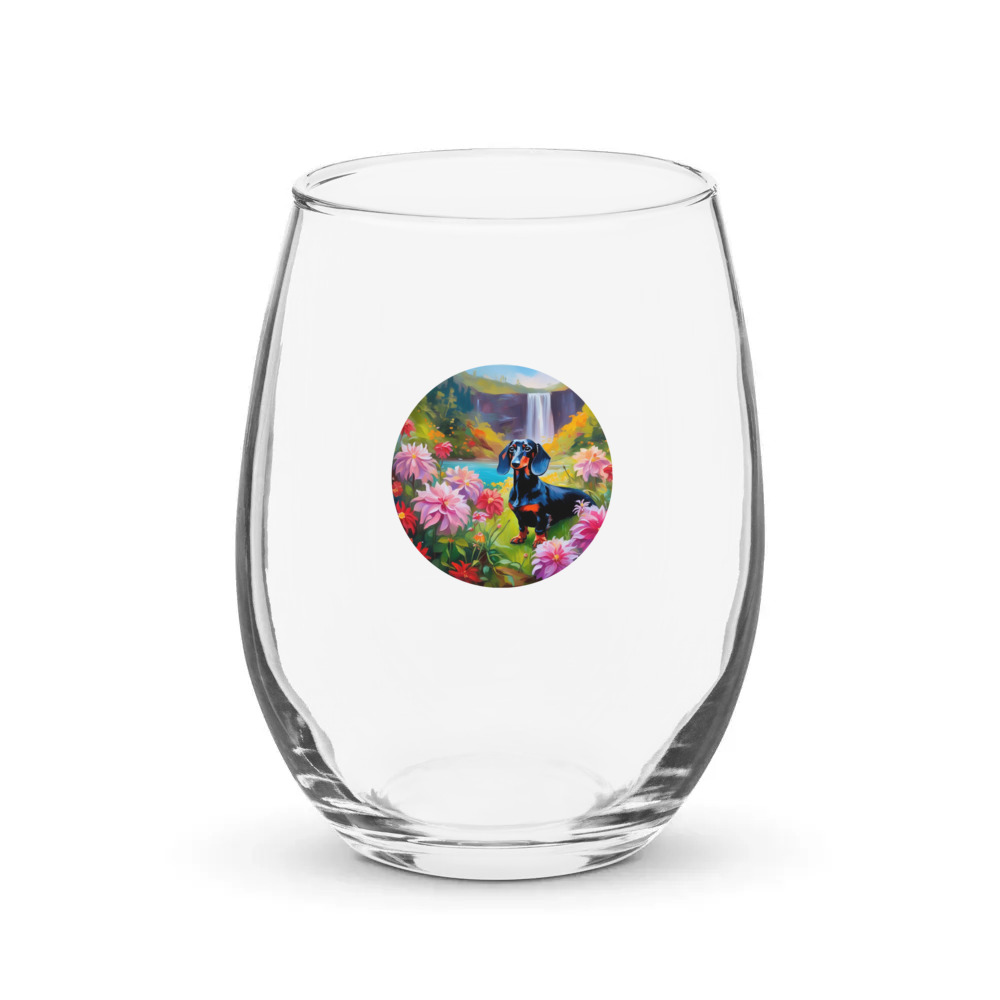 PugMug Custom Black Dachshund Stemless Wine Glass