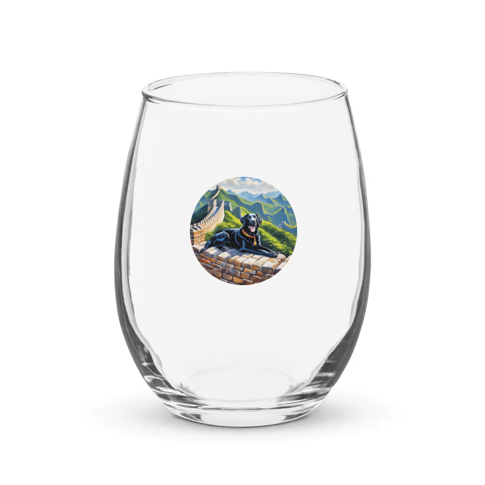 PugMug Custom Black Labrador Retriever Stemless Wine Glass