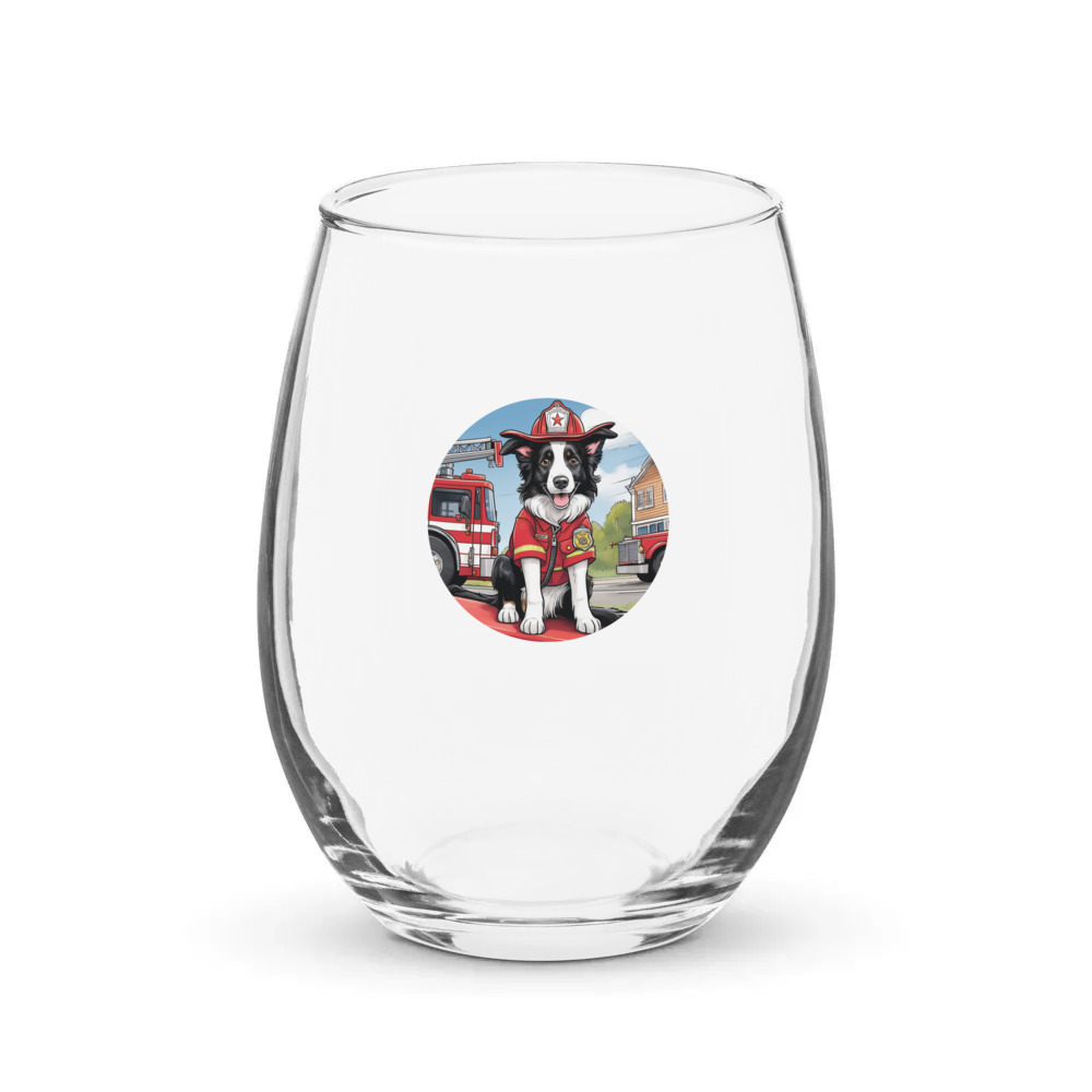 PugMug Custom Border Collie Stemless Wine Glass