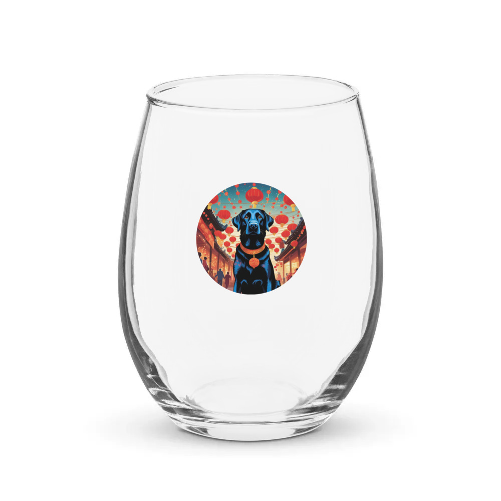 PugMug Custom Black Labrador Retriever Stemless Wine Glass