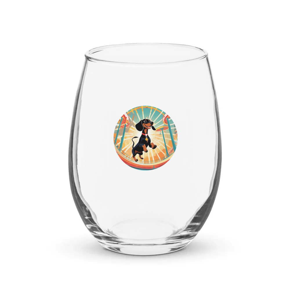 PugMug Custom Black Dachshund Stemless Wine Glass