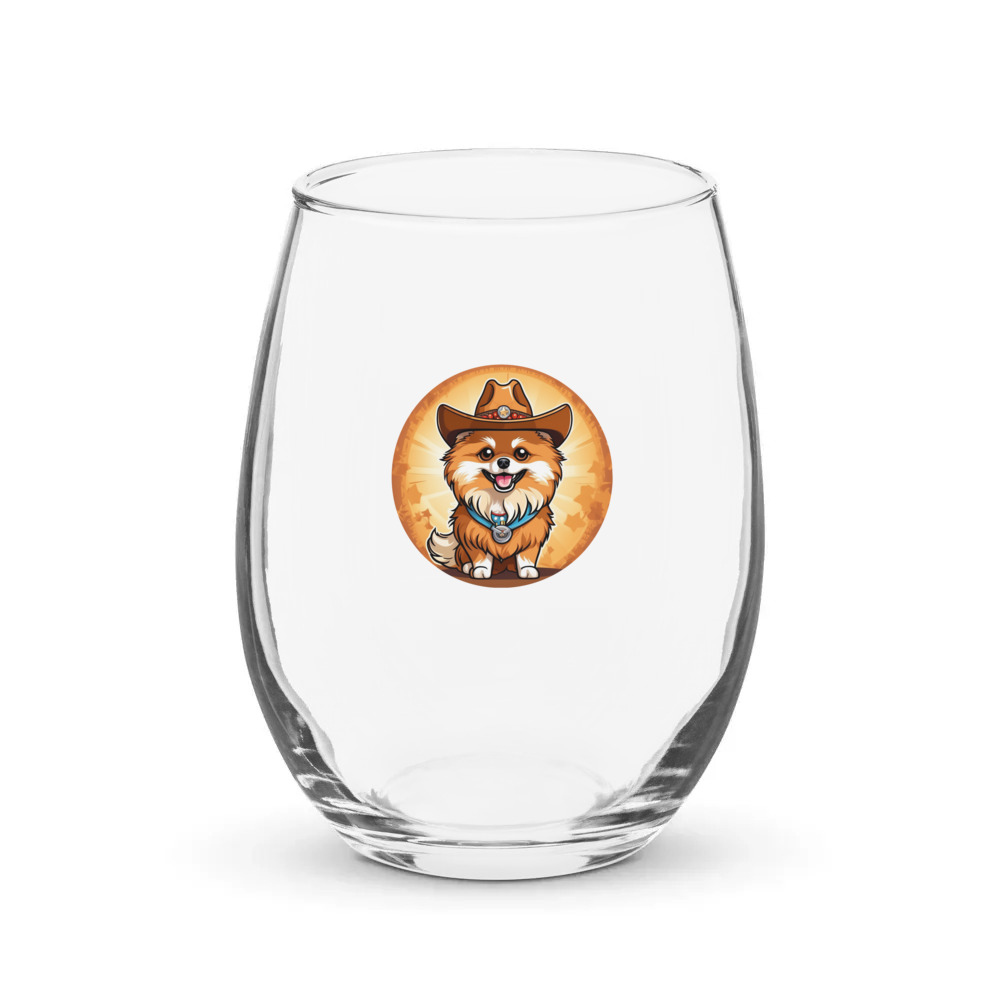 PugMug Custom Tan Pomeranian Stemless Wine Glass