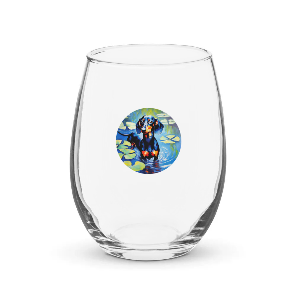 PugMug Custom Black Dachshund Stemless Wine Glass