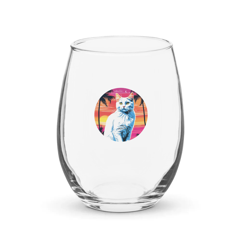 PugMug Custom White Companion Cat Stemless Wine Glass