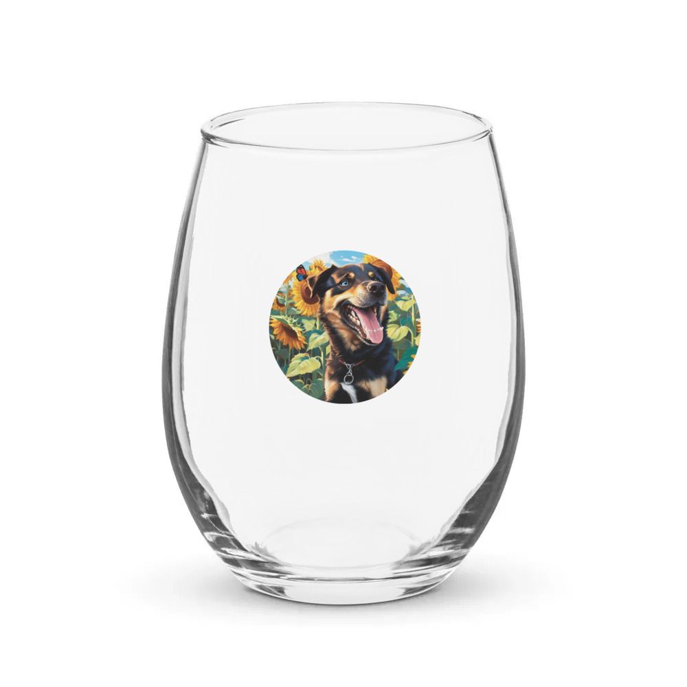 PugMug Custom Blue Stemless Wine Glass