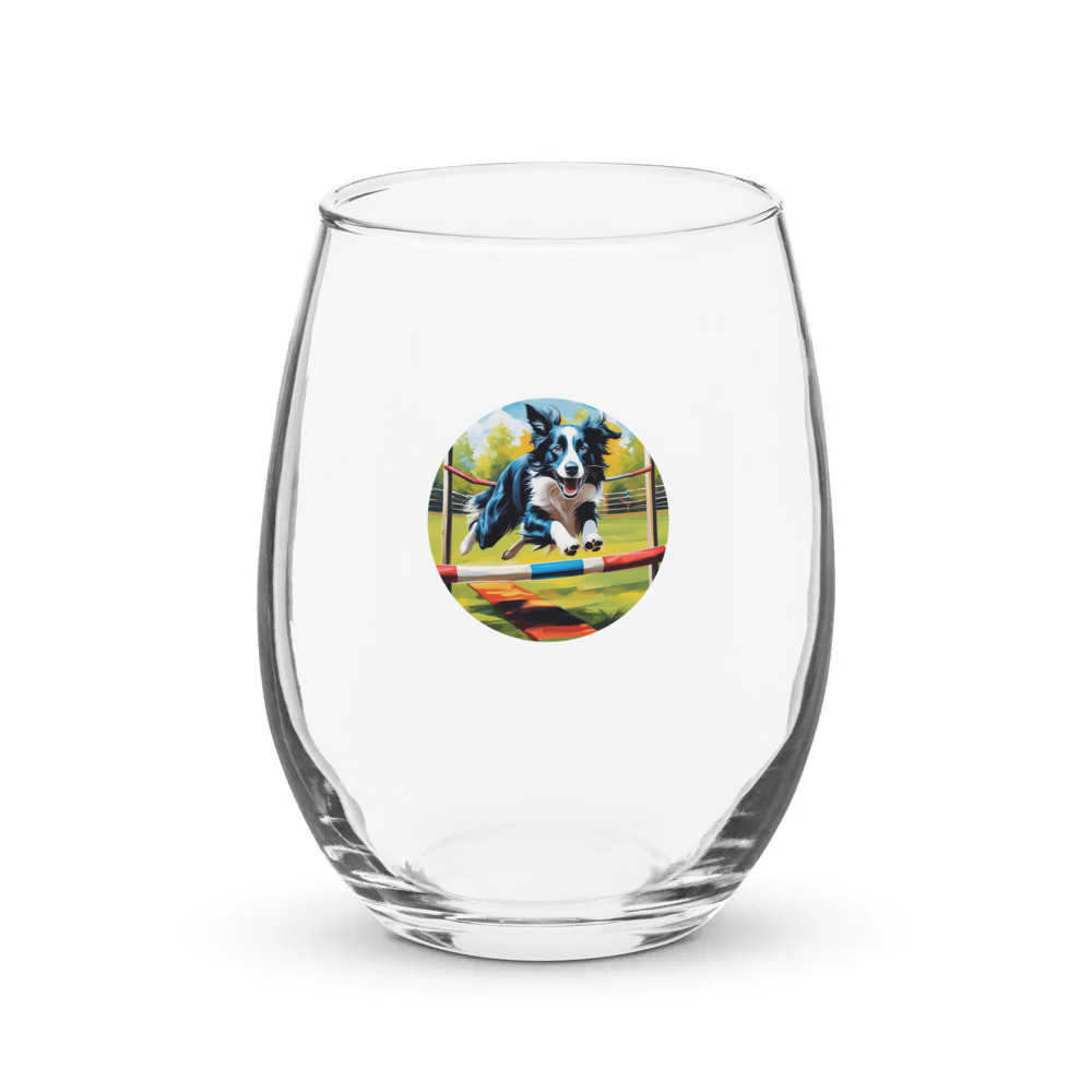 PugMug Custom Border Collie Stemless Wine Glass