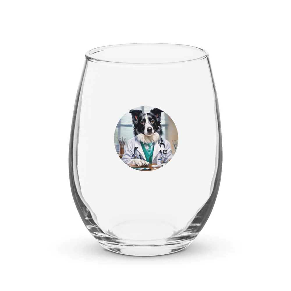 PugMug Custom Border Collie Stemless Wine Glass