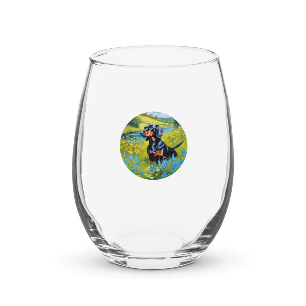 PugMug Custom Black Dachshund Stemless Wine Glass