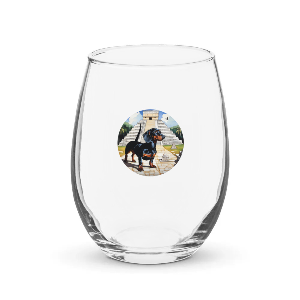 PugMug Custom Black Dachshund Stemless Wine Glass