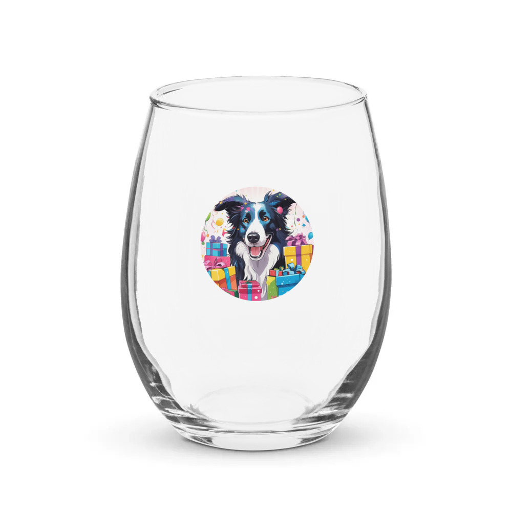 PugMug Custom Border Collie Stemless Wine Glass