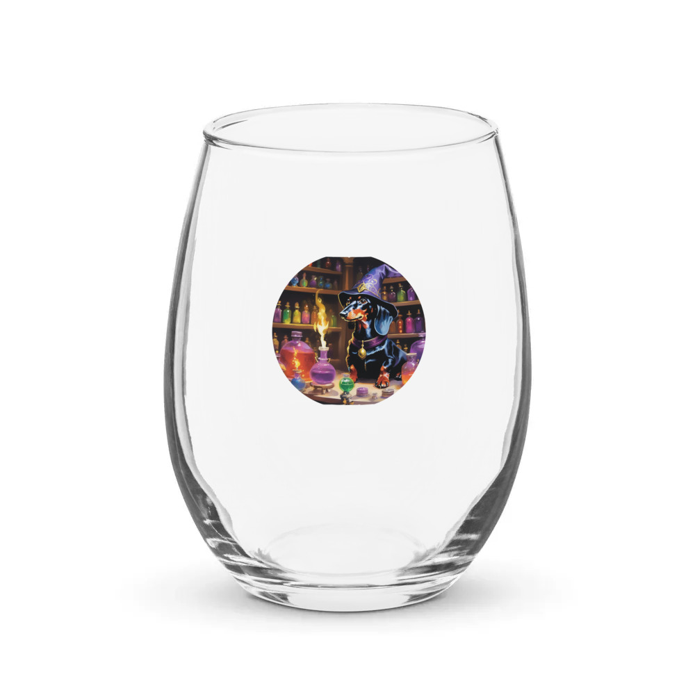 PugMug Custom Black Dachshund Stemless Wine Glass