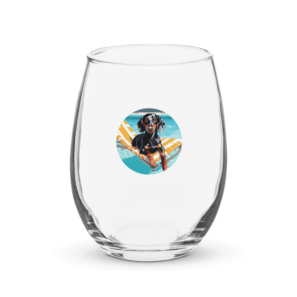 PugMug Custom Black Dachshund Stemless Wine Glass
