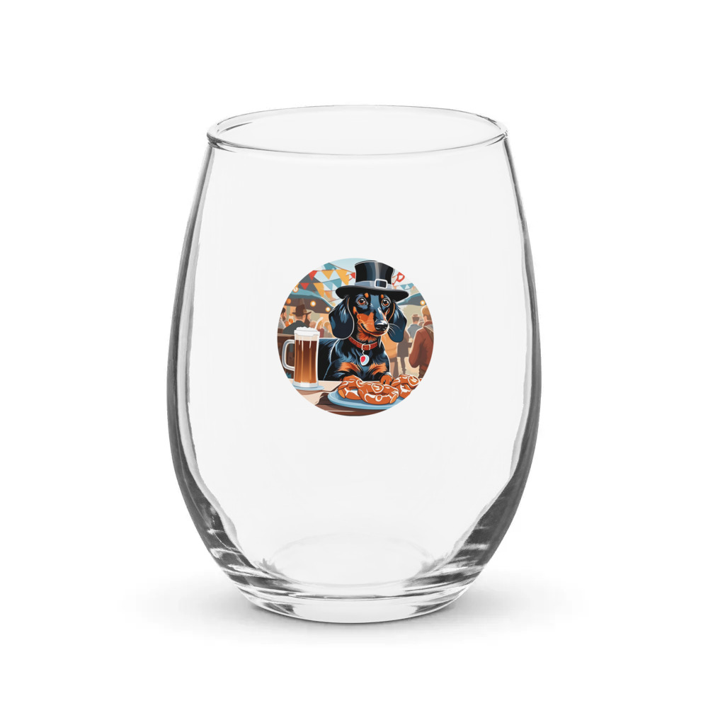 PugMug Custom Black Dachshund Stemless Wine Glass
