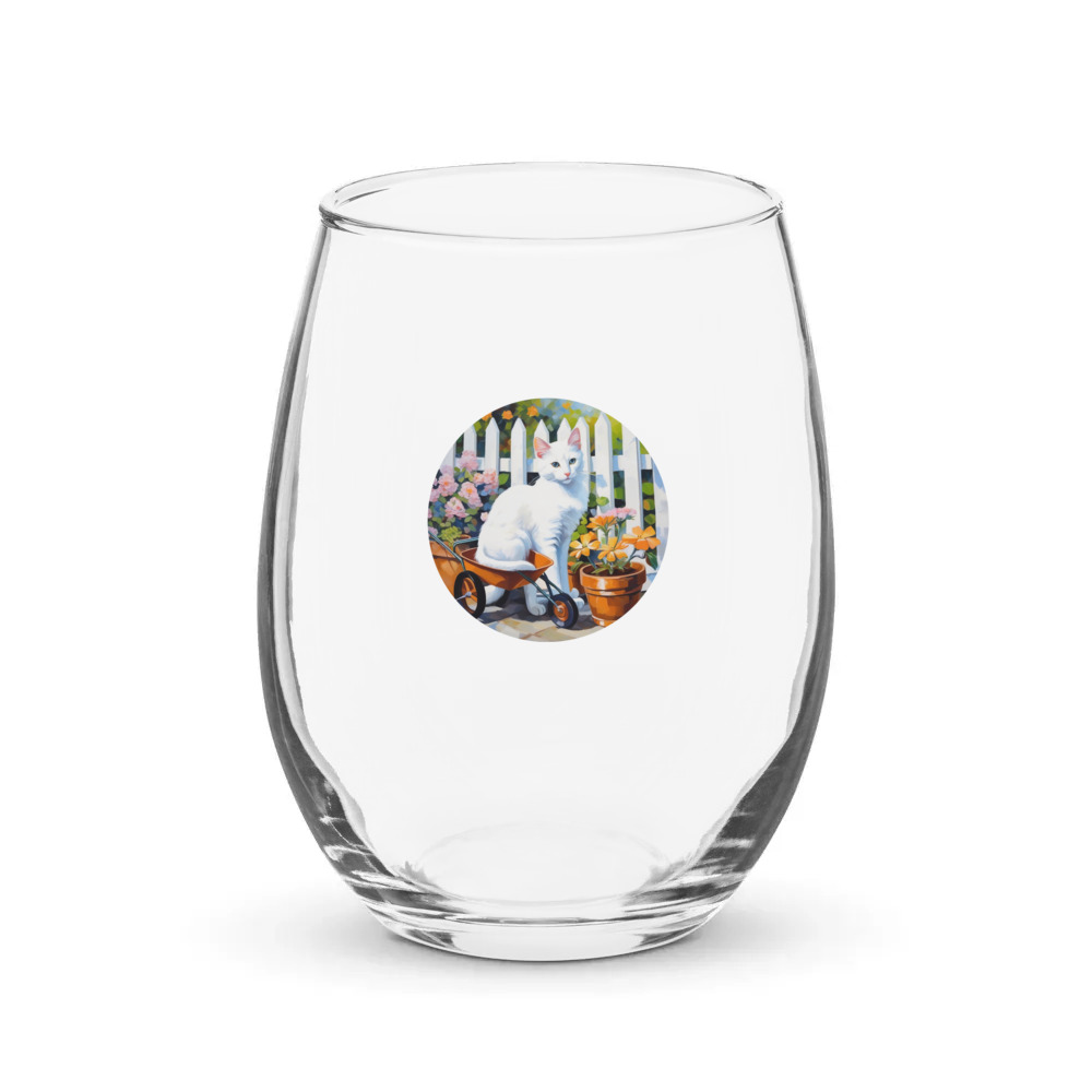 PugMug Custom White Companion Cat Stemless Wine Glass