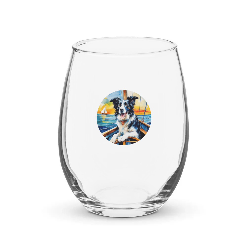 PugMug Custom Border Collie Stemless Wine Glass