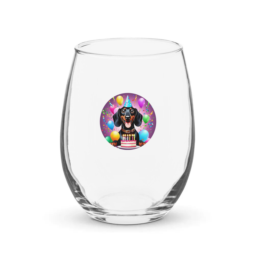 PugMug Custom Black Dachshund Stemless Wine Glass
