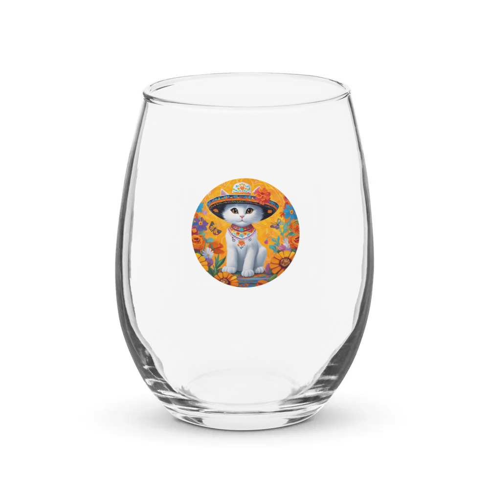 PugMug Custom White Companion Cat Stemless Wine Glass