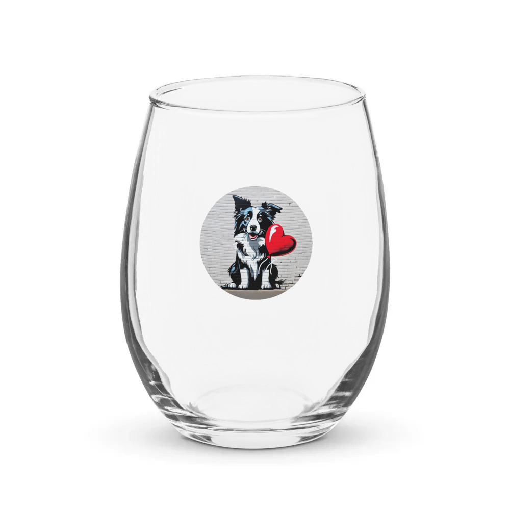 PugMug Custom Border Collie Stemless Wine Glass