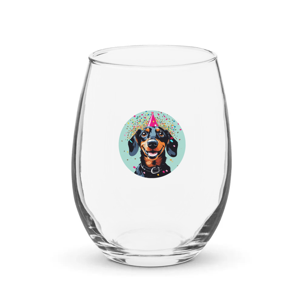 PugMug Custom Black Dachshund Stemless Wine Glass