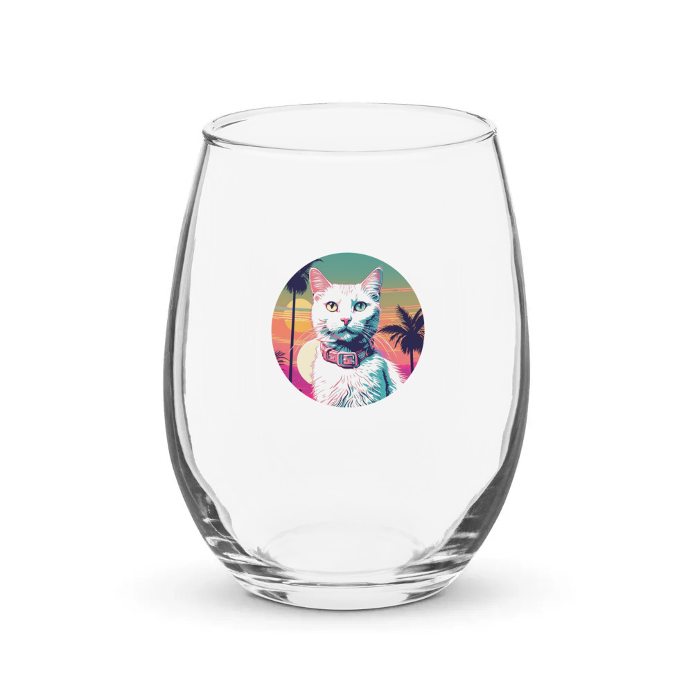 PugMug Custom White Companion Cat Stemless Wine Glass