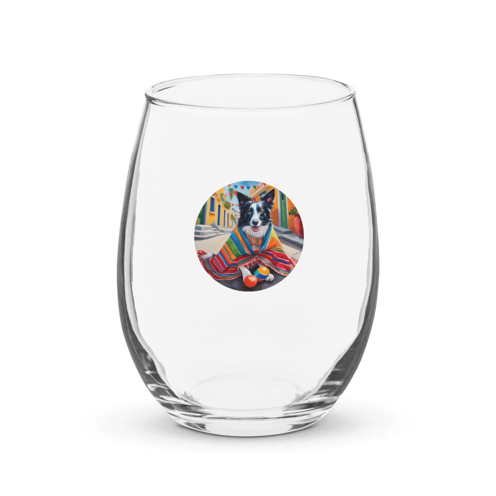 PugMug Custom Border Collie Stemless Wine Glass