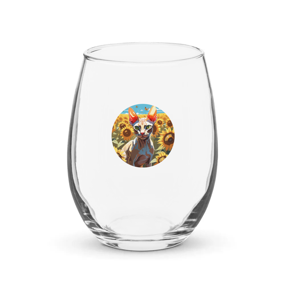 PugMug Custom Tabby Sphynx Cat Stemless Wine Glass